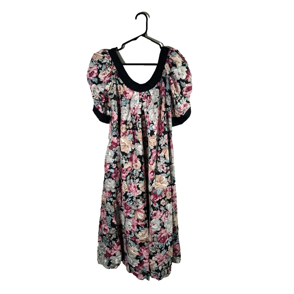 Vintage Hilo Hattie Midi Dress Womens 4 Multicolor Cottagecore Puff Sleeve Boho